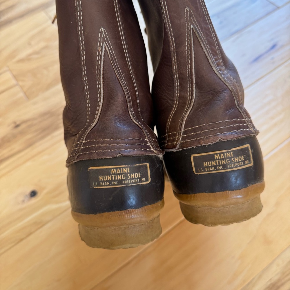 LL Bean Boots vtg men’s 10 eye tall lace up brown leather Sherpa logger size 10 - Picture 6 of 14